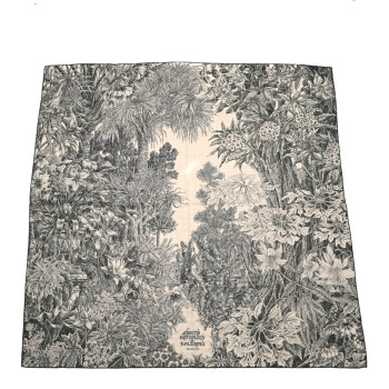HERMES Cashmere Silk All 'Orto Botanico Di Palermo Shawl 140 Vert Loden Naturel Encre