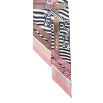 HERMES Silk Mors A Jouets Chemise Twilly Vieux Rose Gris Camel