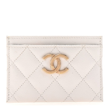 CHANEL Caviar Metal Quilted Striated CC Card Holder White