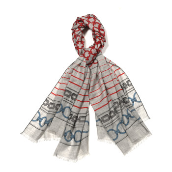 HERMES Cashmere Maillons Et Chaines Rectangle Gris Chine Rouge Bleu