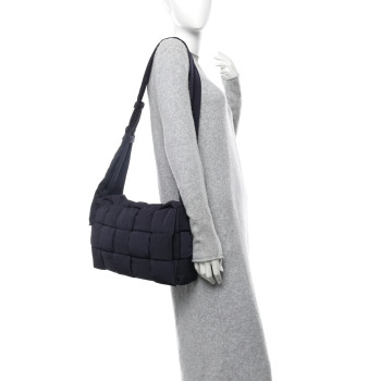 BOTTEGA VENETA Nylon Intrecciato Padded Tech Maxi Cassette Bag Navy Blue