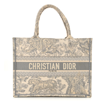 CHRISTIAN DIOR Canvas Embroidered Medium Dioriviera Toile De Jouy Book Tote Gray