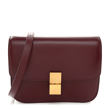 CELINE Box Calfskin Medium Classic Box Flap Bag Burgundy