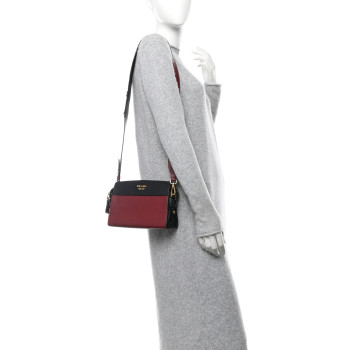 PRADA Saffiano Soft Calfskin Bandoliera Bag Fuoco Black