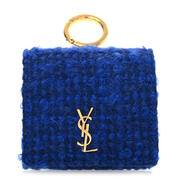 SAINT LAURENT Tweed Woven Quadrillage Monogram Airpods Pro Case Blue