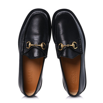 GUCCI Mandala Goatskin Mens Horsebit Loafers 9 Black