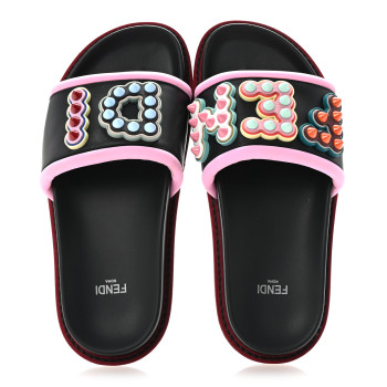 FENDI Vitello Studded Fun Fair Slide Sandals 36 Black Multicolor