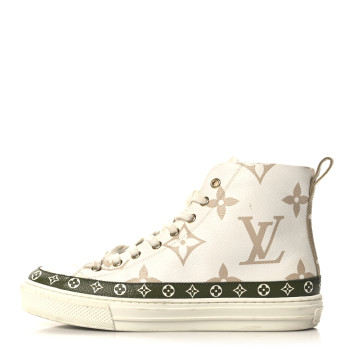 LOUIS VUITTON Monogram Giant Stellar Sneaker Boots 37 Khaki White Beige