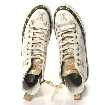 LOUIS VUITTON Monogram Giant Stellar Sneaker Boots 37 Khaki White Beige