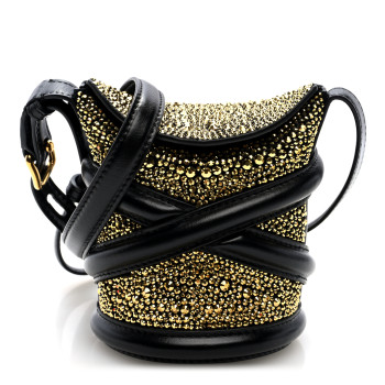 ALEXANDER MCQUEEN Calfskin Crystal Micro Curve Bucket Bag Black Gold