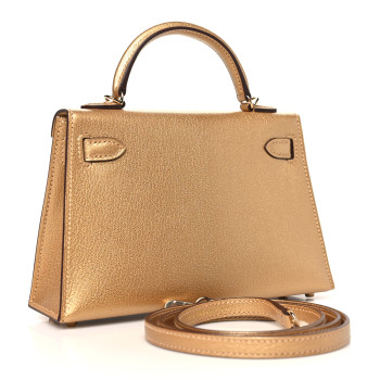 HERMES Metallic Chevre Chamkilight Mini Kelly Sellier 20 Dore