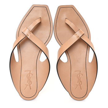 SAINT LAURENT Calfskin Tower 05 Slide Sandals 37 Gold Brown