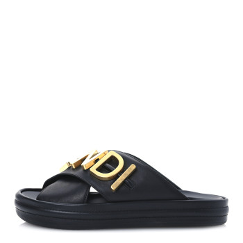 FENDI Vitello Womens Fendigraphy Slide Sandals 36 Black