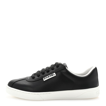 CHANEL Calfskin CC Uniform Womens Sneakers 37 Black