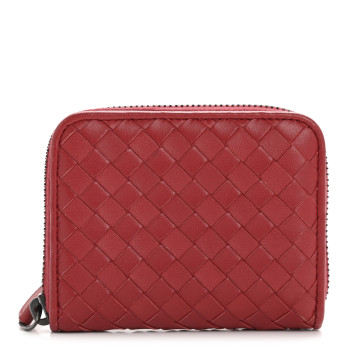 BOTTEGA VENETA Nappa Intrecciato Zip Around Coin Purse Red