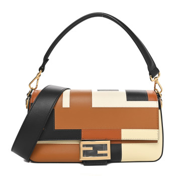 FENDI Vitello Grace Intarsio Geometric Brandy Black Multicolor