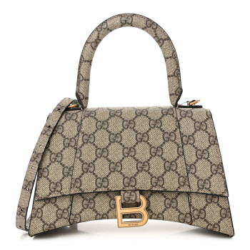 BALENCIAGA X GUCCI GG Supreme Monogram Small Hourglass Top Handle Bag Beige Ebony