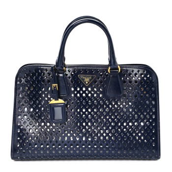 PRADA Saffiano Vernice Perforated Tote Royal