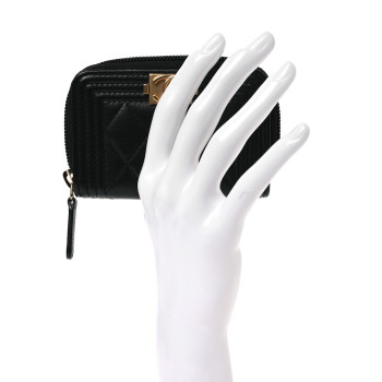 CHANEL Lambskin Quilted Zip Around Boy Coin Purse Wallet Black