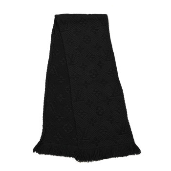 LOUIS VUITTON Wool Silk Logomania Scarf Charcoal