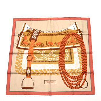 HERMES Silk Silla De Gaucho Scarf 90 Rose Poudre Beige