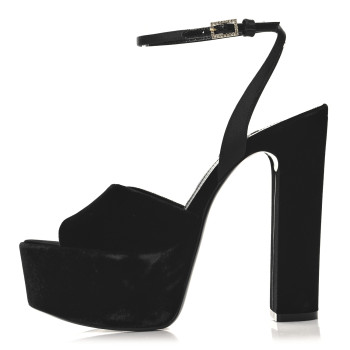 SAINT LAURENT Velvet Jodie Platform Sandals 37.5 Black