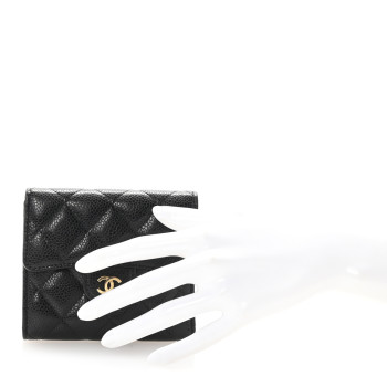 CHANEL Caviar Quilted Compact Flap Wallet Black