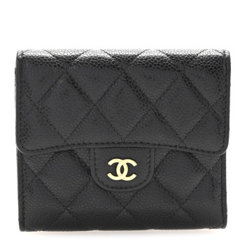 CHANEL Caviar Quilted Compact Flap Wallet Black