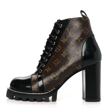 LOUIS VUITTON Patent Calfskin Monogram Star Trail Ankle Boots 41 Black