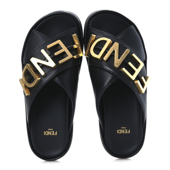 FENDI Vitello Womens Fendigraphy Slide Sandals 36 Black