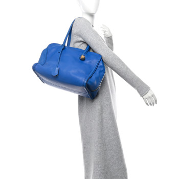 ALEXANDER MCQUEEN Pebbled Calfskin Large Skull Padlock Zip Around Tote Cobalt