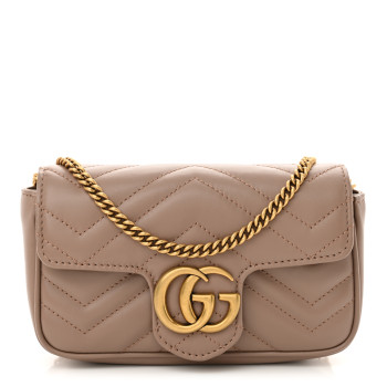 GUCCI Calfskin Matelasse Super Mini GG Marmont Shoulder Bag Porcelain Rose
