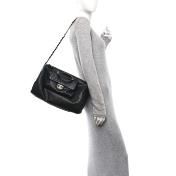 CHANEL Grained Calfskin Lambskin Quilted Large Bowling Bag Black