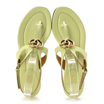GUCCI Calfskin Double G Thong Flat Sandals 38 Light Green