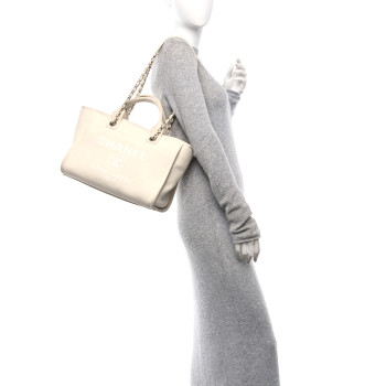 CHANEL Mixed Fibers Small Deauville Tote White