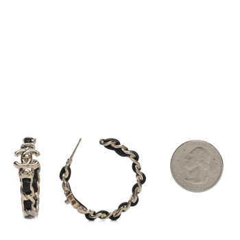 CHANEL Metal Lambskin Quilted CC Turnlock Chain Hoop Earrings Gold Black