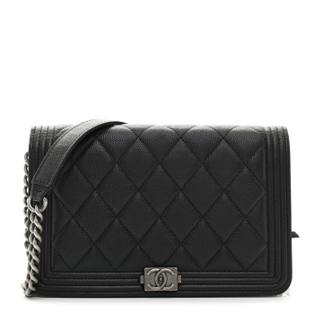 CHANEL Caviar Quilted Boy Wallet On Chain WOC Black