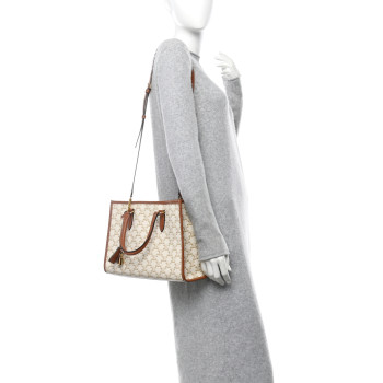 CELINE Triomphe Canvas Calfskin Mini Horizontal Cabas White