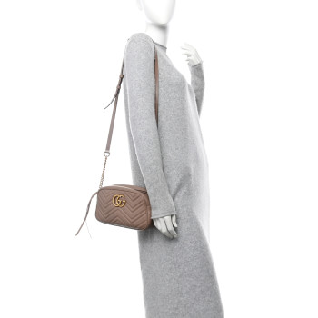 GUCCI Calfskin Matelasse Small GG Marmont Chain Shoulder Bag Porcelain Rose