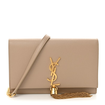 SAINT LAURENT Grain De Poudre Classic Monogram Kate Tassel Chain Wallet Dark Beige