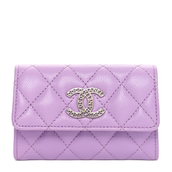 CHANEL Caviar Quilted CC Logo Flap Card Holder Light Purple