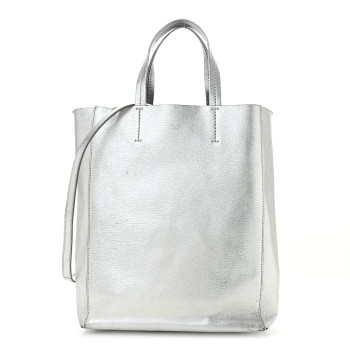 CELINE Metallic Grained Calfskin Small Vertical Cabas Silver
