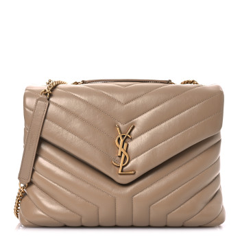 SAINT LAURENT Calfskin Y Quilted Monogram Medium Loulou Chain Satchel Dark Latte