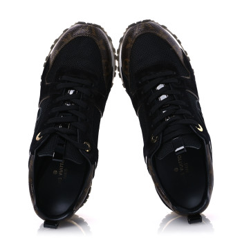 LOUIS VUITTON Suede Monogram Run Away Sneakers 36 Black