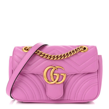 GUCCI Calfskin Matelasse Mini GG Marmont Shoulder Bag Candy Mousse
