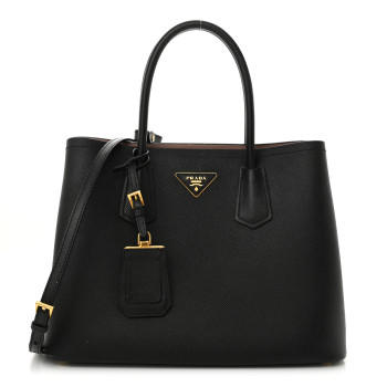 PRADA Saffiano Cuir Medium Double Bag Black Mughetto