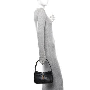 SAINT LAURENT Calfskin Crocodile Embossed Le 5 A 7 Hobo Black