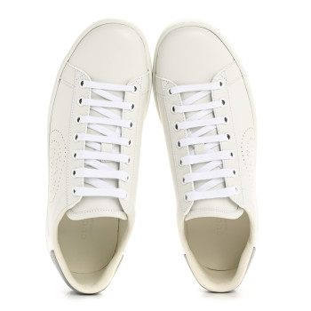 GUCCI Calfskin Interlocking G Perforated Womens Ace Sneakers 38 White Grey Sky