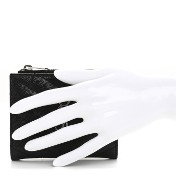 SAINT LAURENT Grain De Poudre Matelasse Chevron Monogram Zipped Card Case Black
