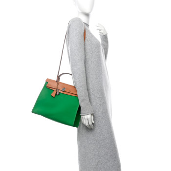 HERMES Vache Hunter Toile Herbag Zip 31 PM Bambou Natural